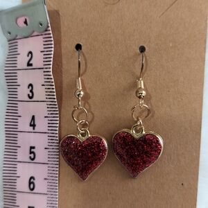 Gold and Red Heart Earrings